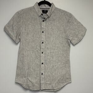 Vustra Organic Linen Resortwear Beach Grey Short Sleeve Button-Up Mens Sz S